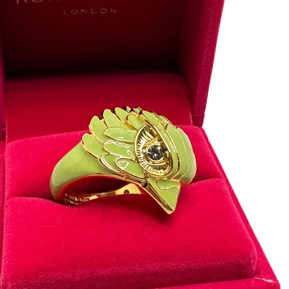 Kurt Geiger Green Enamel Eagle Large Cocktail Ring - Picture 2 of 4